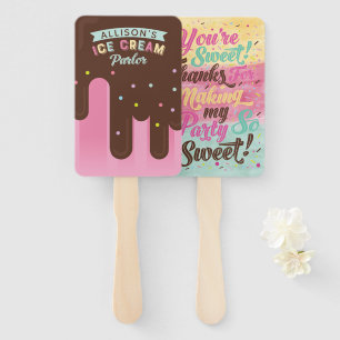 Fun Ice Cream Pink Popsicle Treat Birthday Party Hand Fan