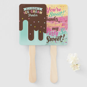 Fun Ice Cream Teal Popsicle Treat Birthday Party Hand Fan