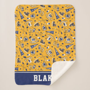 Fun Ice Hockey Gear Yellow Navy and White Print Sherpa Blanket