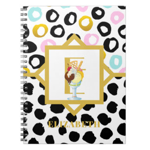 Fun Icecream Sundae Black Pink Monogram Girls Notebook