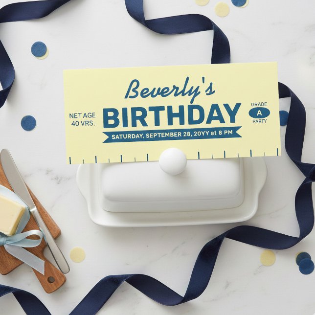Fun Iconic Stick of Butter Grade A Birthday Invitation (Butterlicious birthday invitation! Stick of butter invite in a unique shape.)
