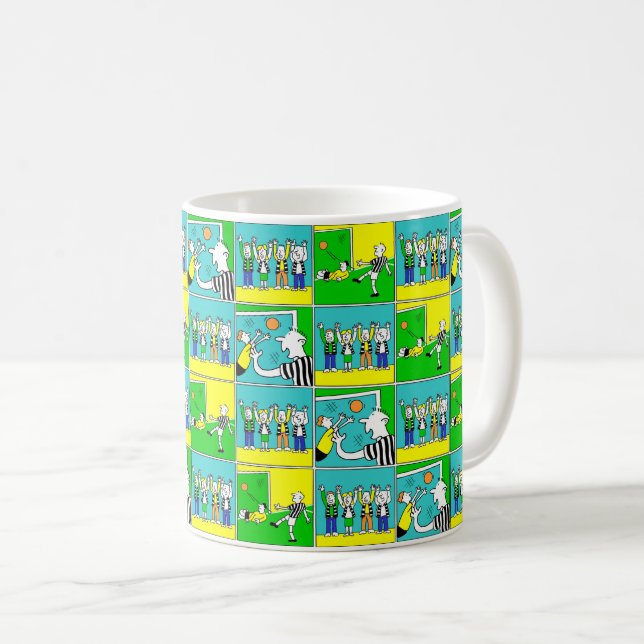 Fun Illustration of Footballers & Fans on a Coffee Mug (Front Right)
