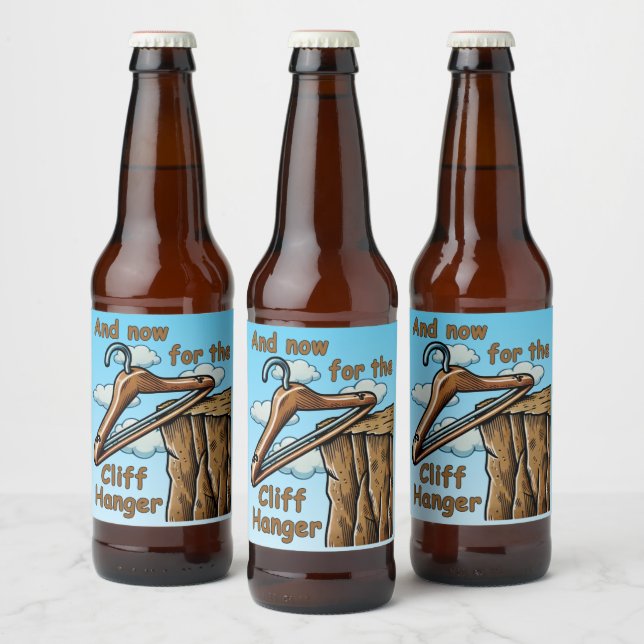 Fun Image of Cliff Hanger with Playful Wordplay Beer Bottle Label (Bottles)