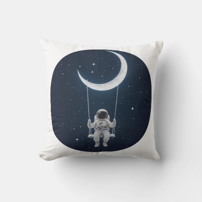 Fun in Space - Astronaut Swinging on the Moon Cushion (Front)