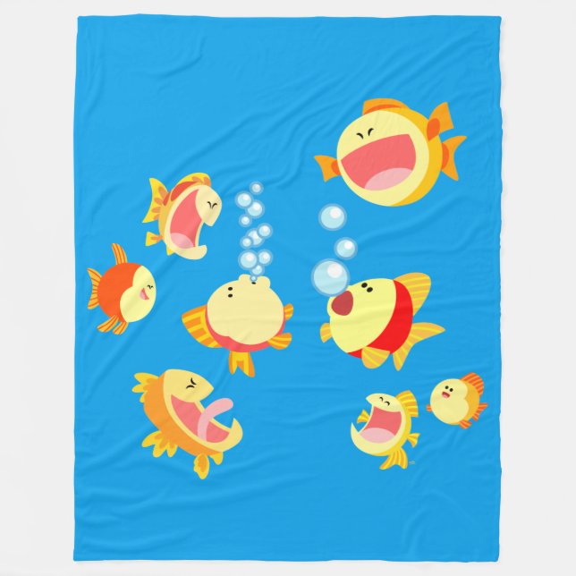 Fun In The Fish Tank (Cartoon Fish) Fleece Blanket (Front)