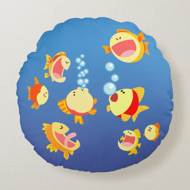 Fun in The Fish Tank (Cartoon Fish) Round Pillow (Front)