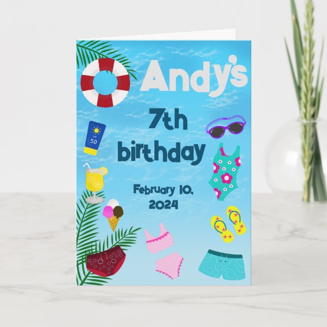 Fun In The Pool Swimming Pool Birthday Party  Thank You Card (Front)