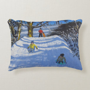 Fun in the snow Wash Green Derbyshire 2014 Decorative Cushion