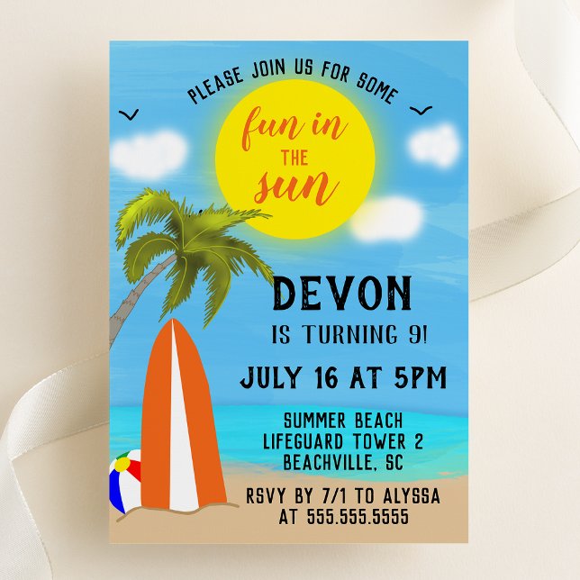 Fun in the Sun Beach Birthday Party Invitation (Fun in the Sun - Beach Themed Birthday Party Invitation)