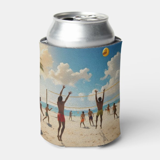 Fun In The Sun Beach Volleyball Oil Paint, Can Cooler (Can Front)