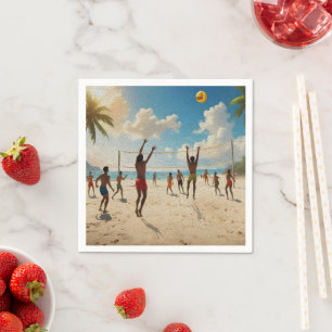 Fun In The Sun Beach Volleyball Oil Paint, Napkin