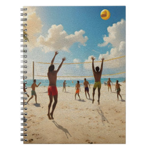 Fun In The Sun Beach Volleyball Oil Paint, Notebook