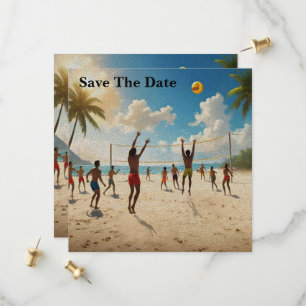 Fun In The Sun Beach Volleyball Oil Paint, Save The Date