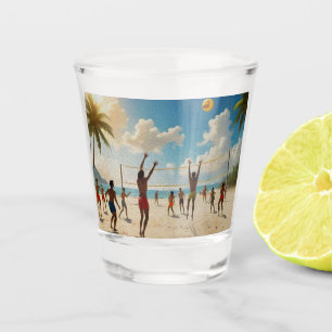 Fun In The Sun Beach Volleyball Oil Paint, Shot Glass