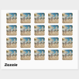Fun In The Sun Beach Volleyball Oil Paint, Square Sticker