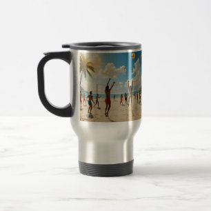 Fun In The Sun Beach Volleyball Oil Paint, Travel Mug
