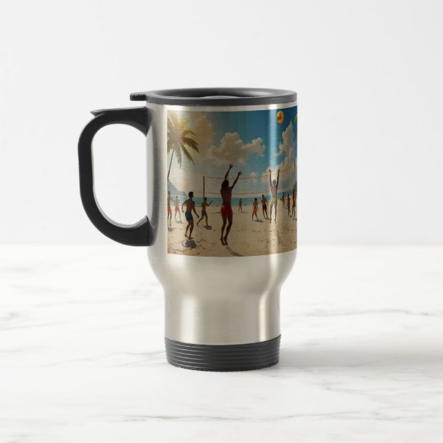 Fun In The Sun Beach Volleyball Oil Paint, Travel Mug (Left)