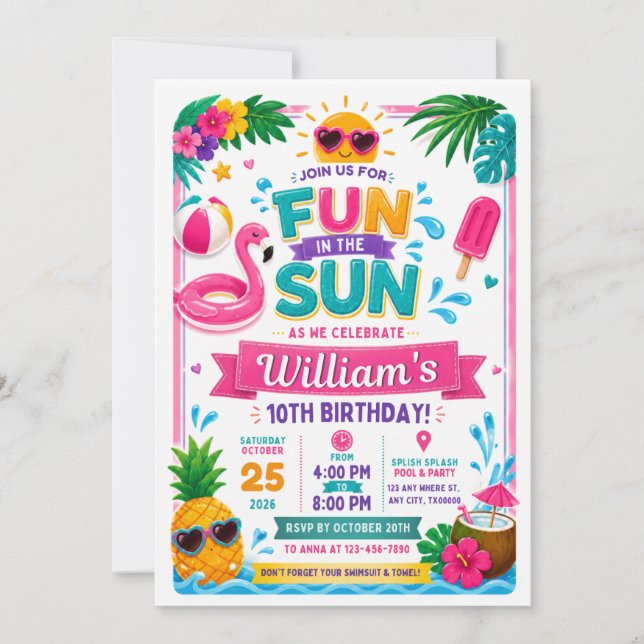 Fun in the Sun Birthday Invitation (Front)