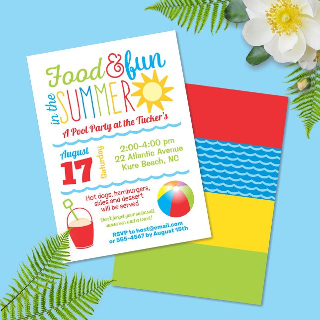 Fun in the Sun Colourful Summer Pool Party Invitation (Creator Uploaded)