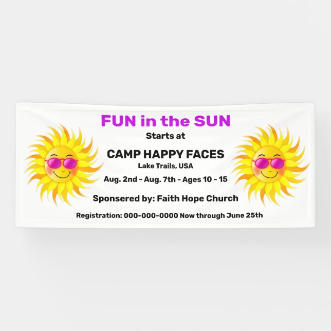 Fun in the Sun Cool Sun Wearing Sunglasses Banner (Horizontal)
