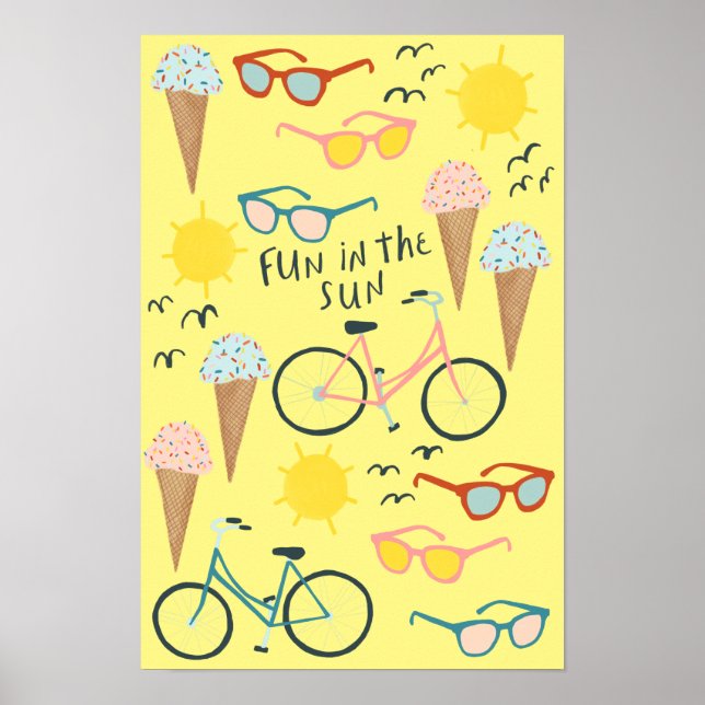 FUN IN THE SUN Cute Colourful Summertime Art Poster (Front)