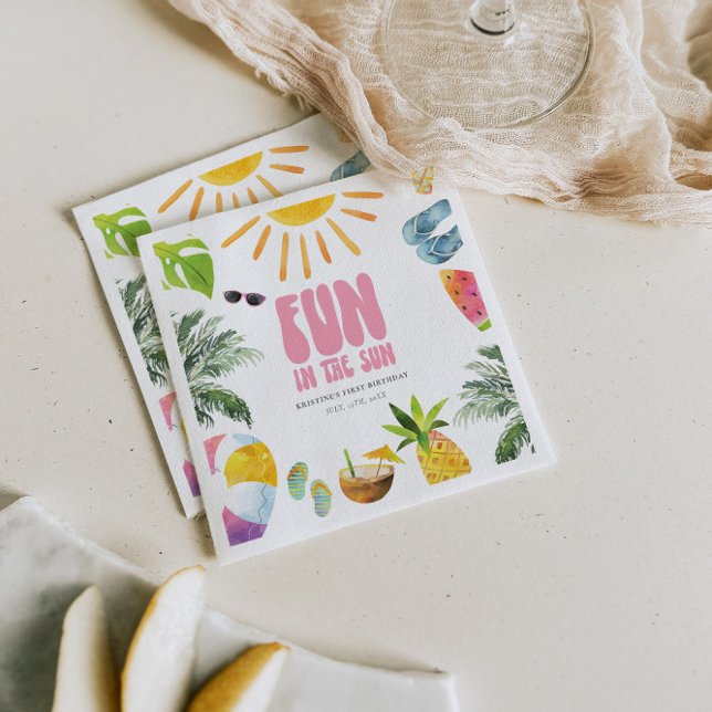Fun in the Sun Girl 1st Birthday Paper Napkin (Creator Uploaded)