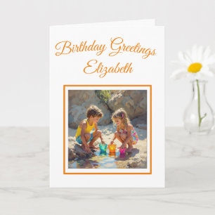 Fun in the Sun Girl and Boy on the Beach Card