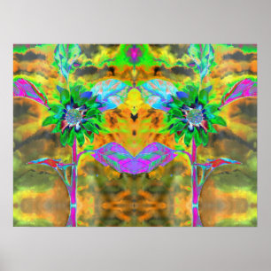 Fun in the sun, gold green abstract sunflower poster
