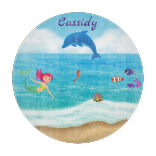 Fun in the Sun Mermaid Dolphin Beach Personalised Cutting Board