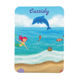 Fun in the Sun Mermaid Dolphin Beach Personalised Magnet