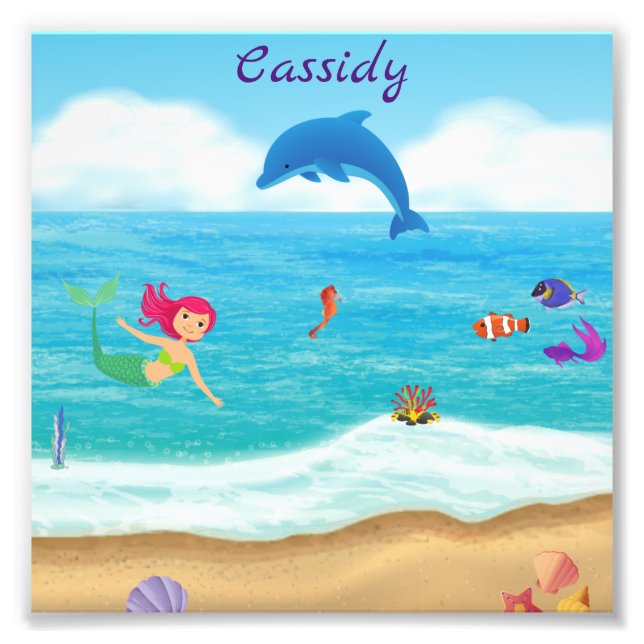 Fun in the Sun Mermaid Dolphin Beach Personalised Photo Print (Front)