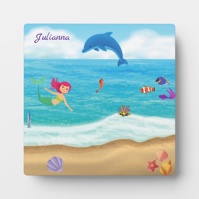 Fun in the Sun Mermaid Dolphin Beach Personalised Plaque (Front)