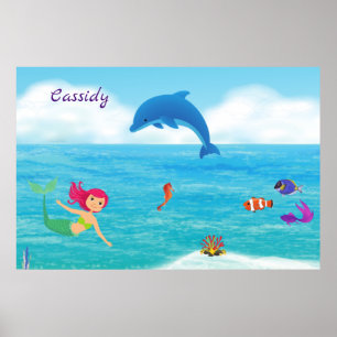 Fun in the Sun Mermaid Dolphin Beach Personalised Poster