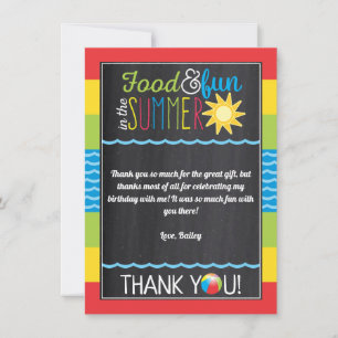Fun in the Sun Pool Party Birthday Chalkboard Thank You Card