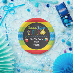 Fun in the Sun Pool Party Colourful Chalkboard Paper Plate