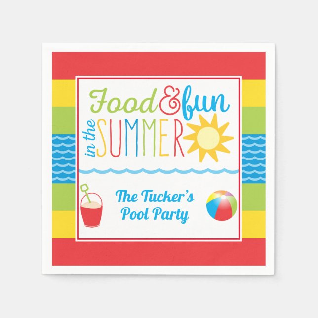 Fun in the Sun Pool Party Cute Summer Napkin (Front)
