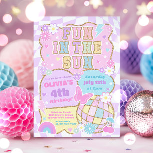 Fun In The Sun Preppy Varsity Groovy Birthday Invitation