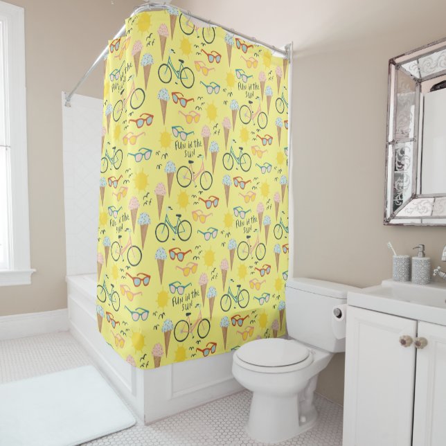 FUN IN THE SUN Summer Beach Holiday Ice Cream Shower Curtain (In Situ)