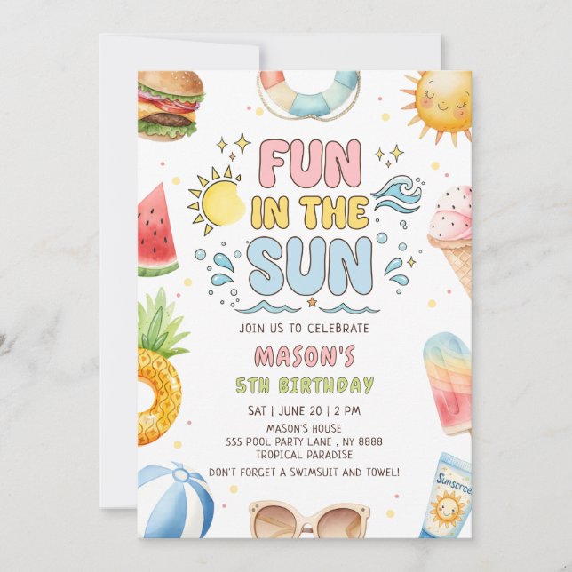 Fun In The Sun Summer Birthday  Invitation (Front)