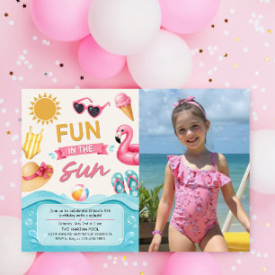 Fun In The Sun Summer Pool Birthday Party Photo Invitation