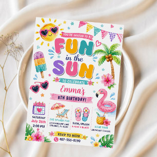 Fun In The Sun Tropical Beach Birthday Party Invitation