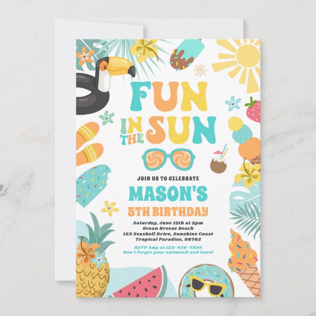 Fun In The Sun Tropical Beach Birthday Party Invitation (Front)