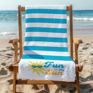 ☀️ Fun in the Sun Tropical Turquoise Stripe  Beach Towel