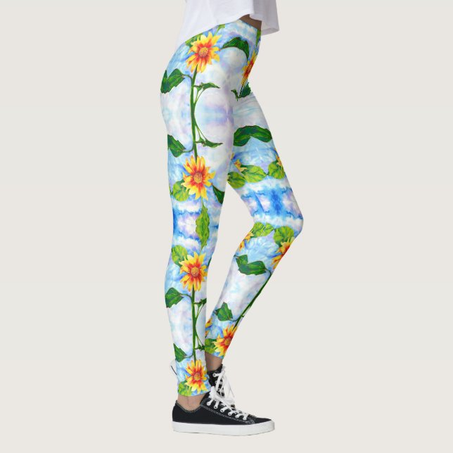 Fun in the Sun watercolor sunflower painting Leggings (Right)