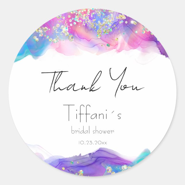 Fun Ink with Glitter Bridal Shower Classic Round Sticker (Front)