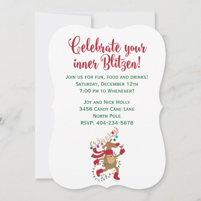 Fun Inner-Blitzen Holiday Party Invitation (Back)