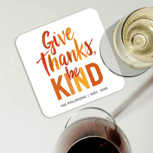Fun Inspirational Orange Give Thanks Typo Script Coaster