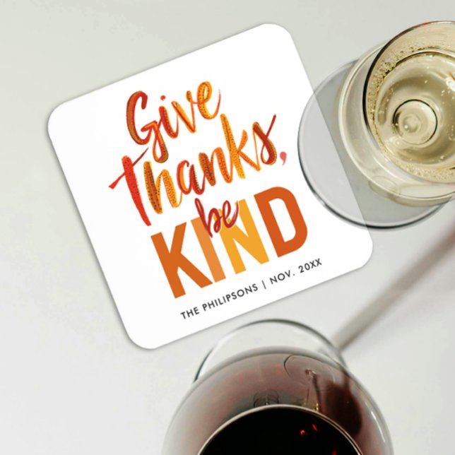 Fun Inspirational Orange Give Thanks Typo Script Coaster (Creator Uploaded)