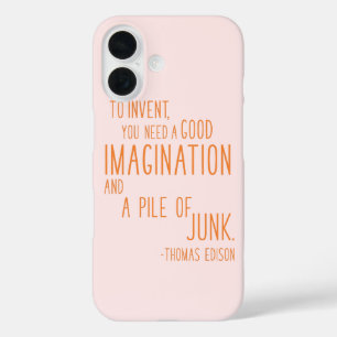 Fun Inventor Quote Minimalist Typography Orange iPhone 16 Case