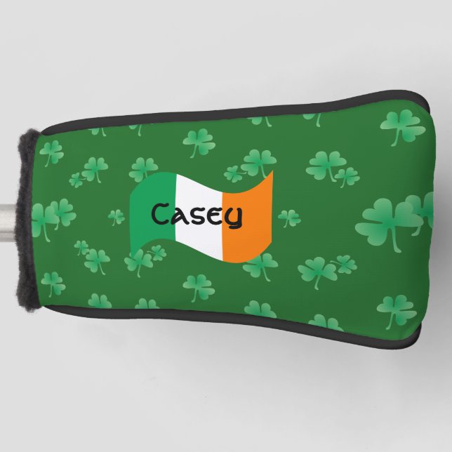 Fun Irish Flag with Shamrocks Personalised Golf Head Cover (Front)